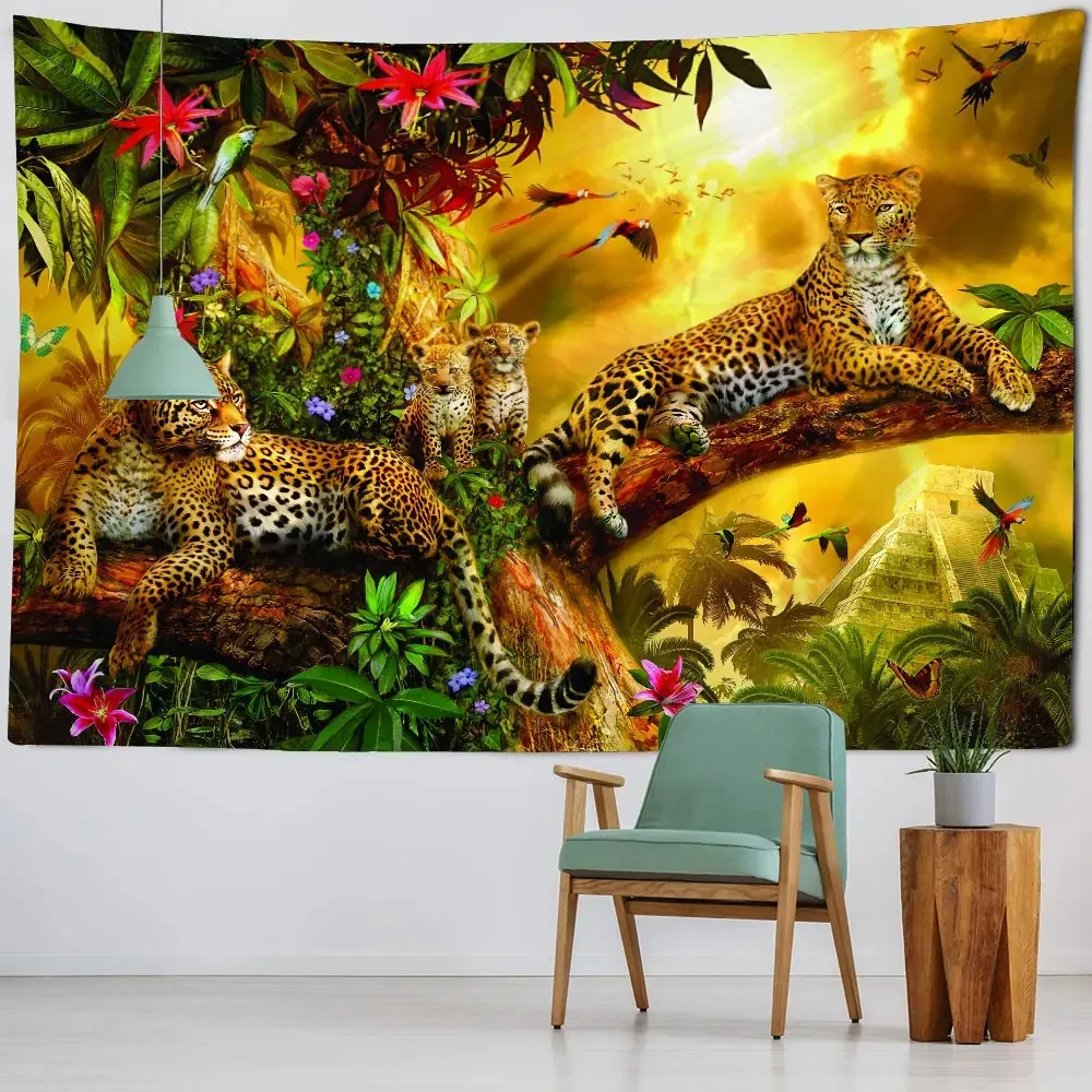 Forest animal tapestry room decoration wall hanging cloth psychedelic hippie lion wolf tiger leopard art background cloth