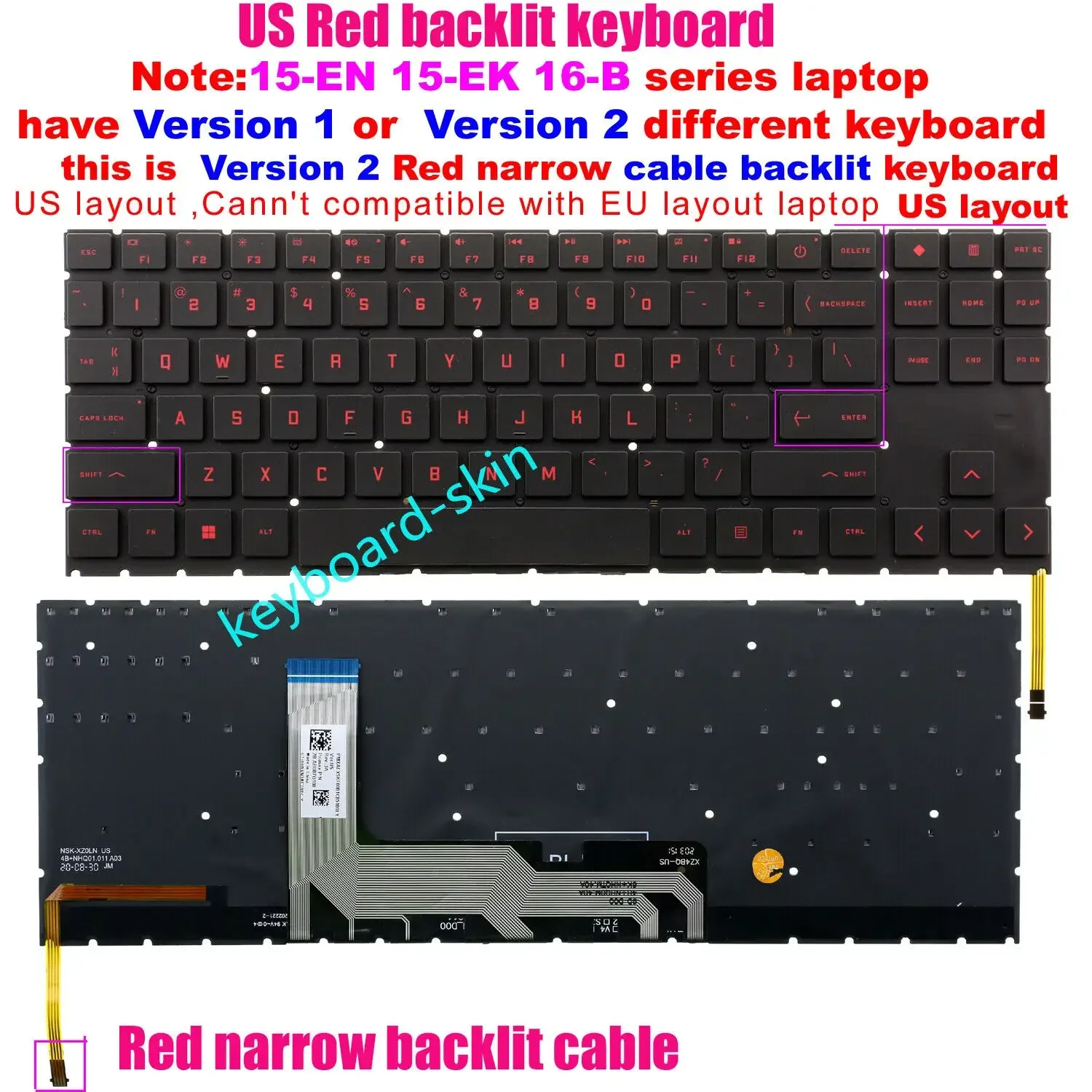 

New US Red Backlit Keyboard For HP Omen 15-EK 15-EN** 16-B** TPN-Q236 TPN-Q265 TPN-Q238 TPN-Q267 version 2