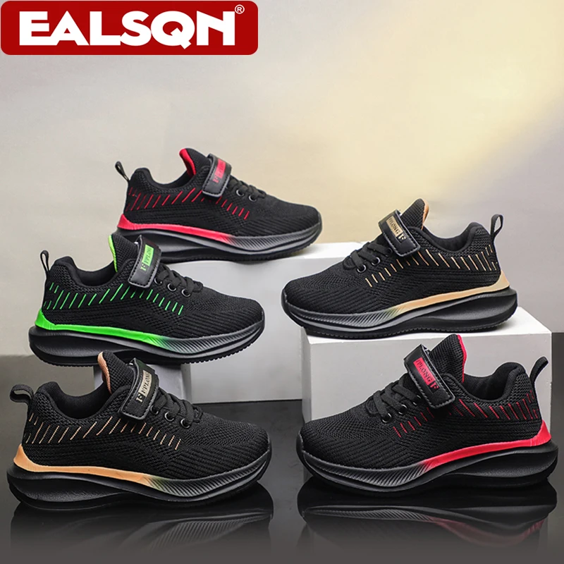 Fashion Kids Running Shoes Boys Breathable Mesh Sneakers Lightweight Comfortable Hook & Loop Casual Flat Sport Walking Shoes