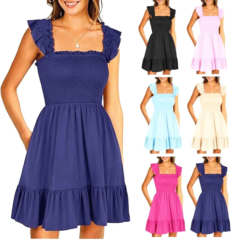 Estate donna spiaggia lunga vintage casual volant reggiseno elegante partito maxi cinturino camis midi mini abito sexy senza schienale abiti