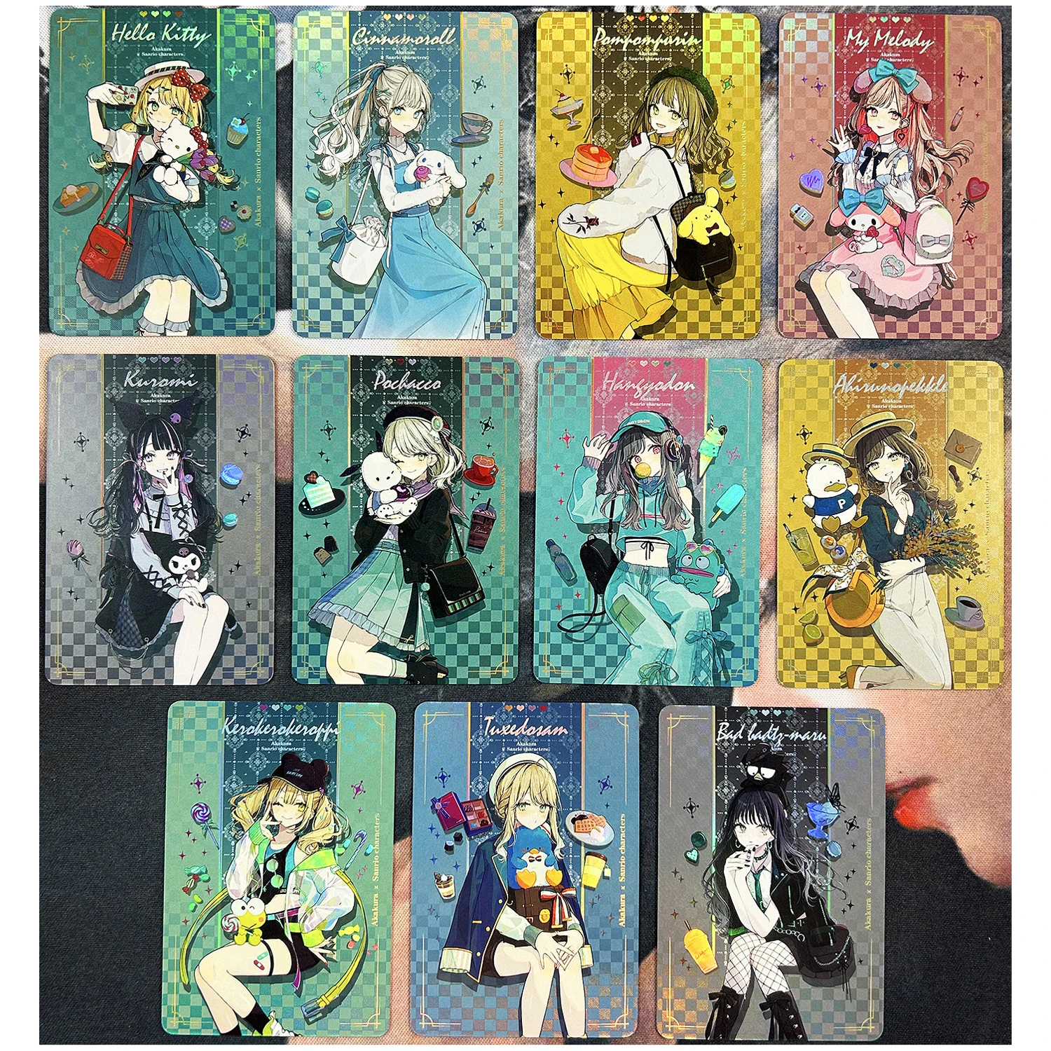 

11Pcs/set Sanrioed Anime Girls Refraction Color Flash Card Kawaii Classic Game Anime Collection Cards Diy Gift Toys