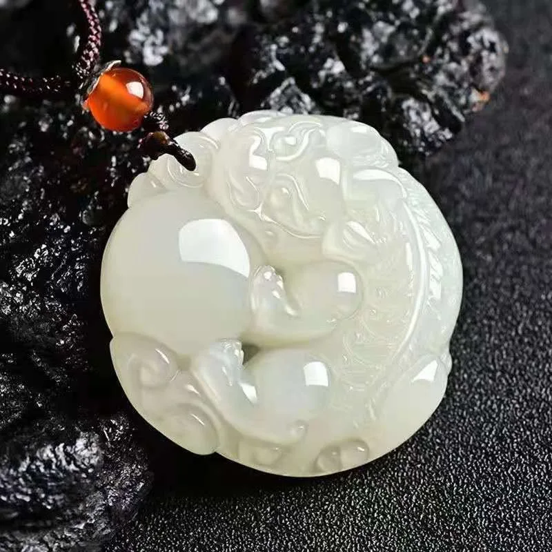 Natural Blue and White Jade Pixiu Ethnic Style Pendant, Exquisite and Small Versatile Necklace.
