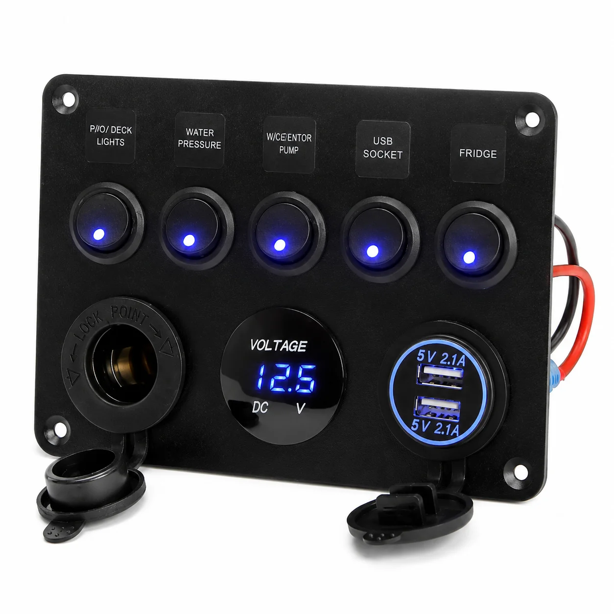 Waterproof 12V-24V Dual USB Charger Socket Panel with LED Digital Voltmeter ON OFF Toggle Switch for Car Boat Marine Truck