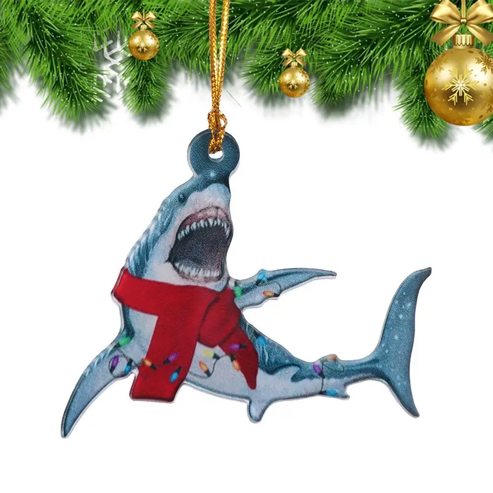 Acrylic Shark Christmas Ornaments Hangings Marine Animal Christmas Shark Pendant Decorative Cute Christmas Tree Decoration