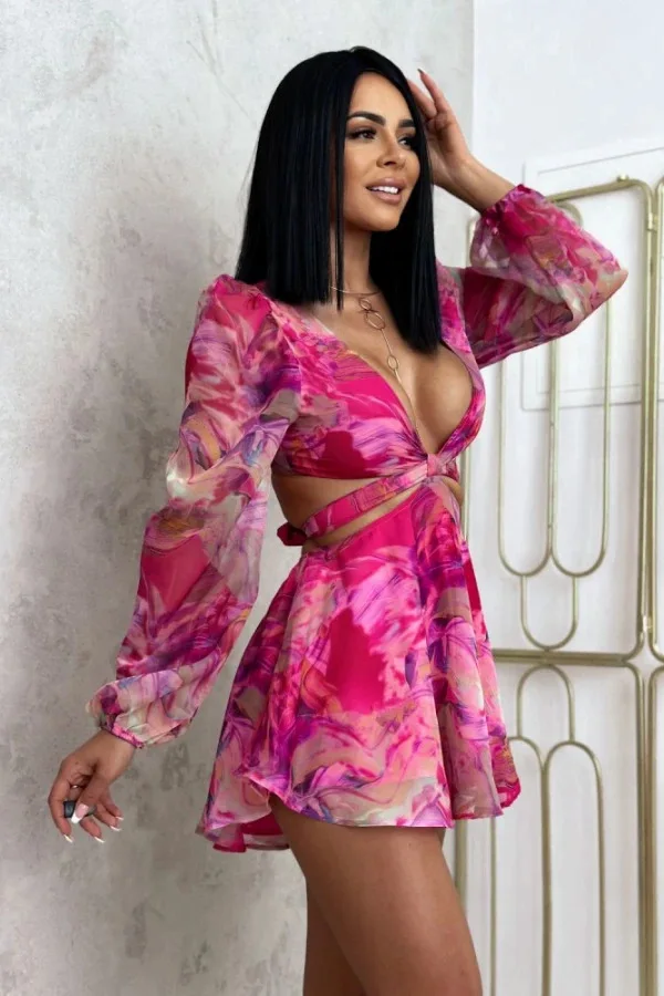 Bkld roupas femininas casuais 2025 outono nova lanterna manga moda impressa cintura alta oco para fora sexy macacão uma peça roupas