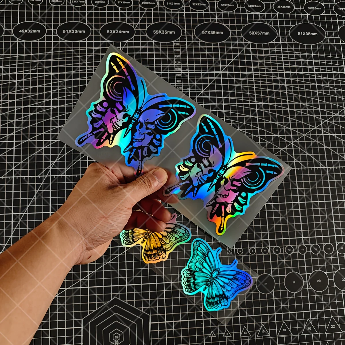 

Holographic Skull Butterfly Sticker Set, Rainbow Gloss Waterproof Vinyl Decals for Car, Motorcycle and Helmet
