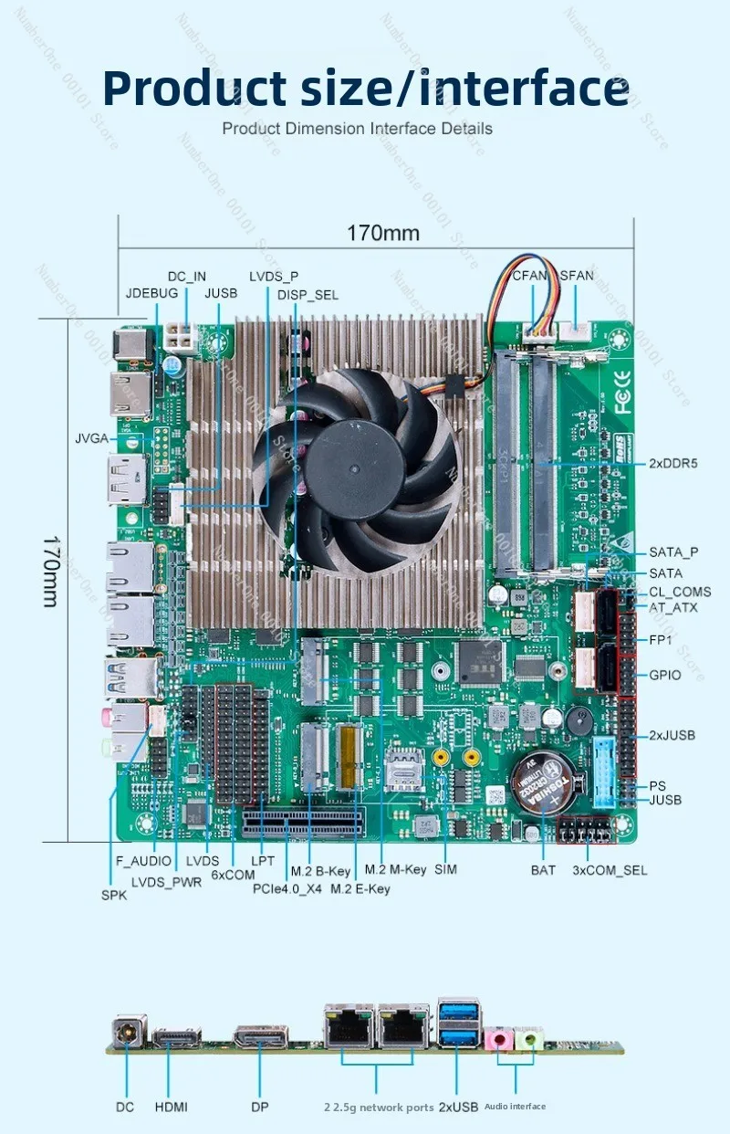 Ultra5/7 125/155h Industrial Control Motherboard Mini-ITX Dual LAN Ports 6 Serial Ports
