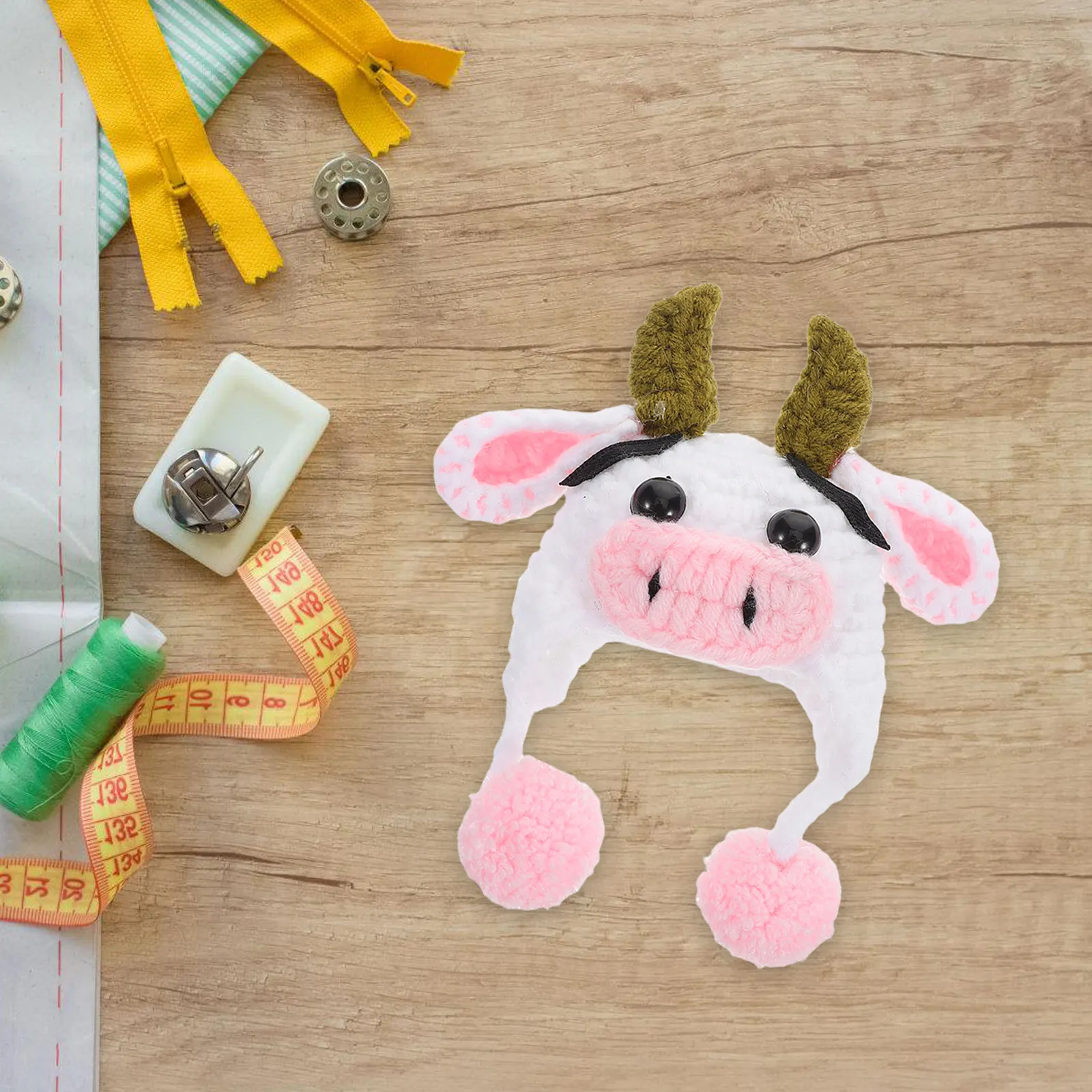 Mini Chapéu de Vaca em Tricô, Boné de Inverno Fofo de Desenho Animado para Artesanato DIY, Acessório de Decoração, Mini Chapéus para Artesanato