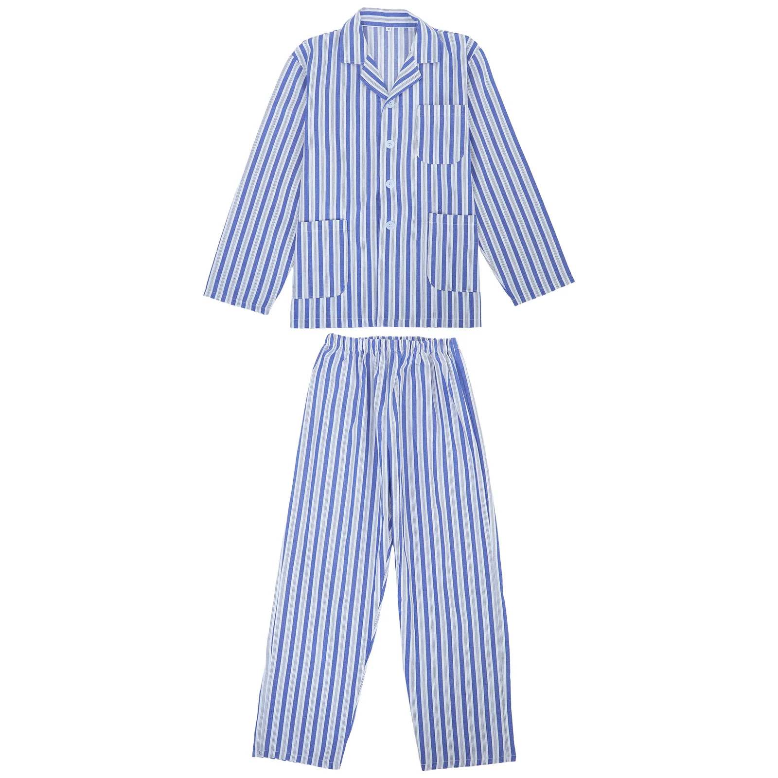 1 ensemble 1 ensemble pyjama en coton à manches longues hôpital vêtements de nuit bleu blanc rayure adulte Patient vêtements maison porter pyjama ensembles