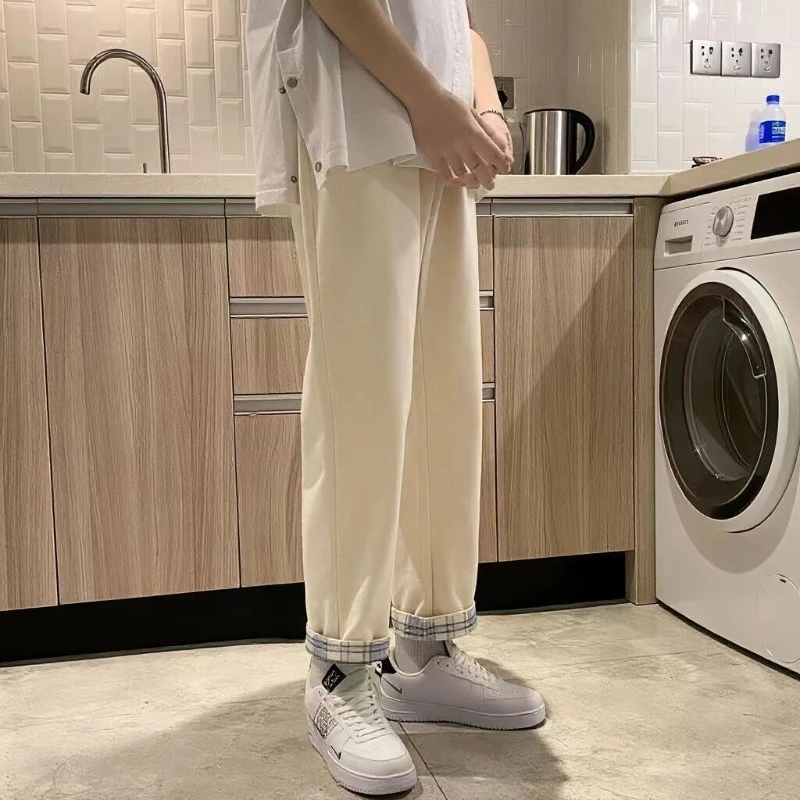 Men's Summer Casual Pants Loose Fit Straight Leg Cropped Trousers Lightweight Breathable Fashion Long Pants