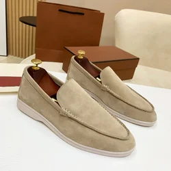 Loafers Suede Leather Flat Genuine Leather Men Walking Shoes 2024 New Spring and Autumn Lazy Soft Bottom Casual Shoes duży rozmiar