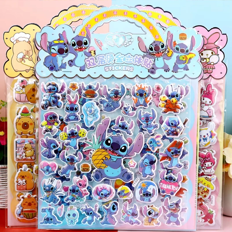 6 Bags 3D Stickers Stitch Double Layer Gold Stickers Relief Sticker Scrapbooking DIY Handbook Journaling Decor Kawaii Stickers