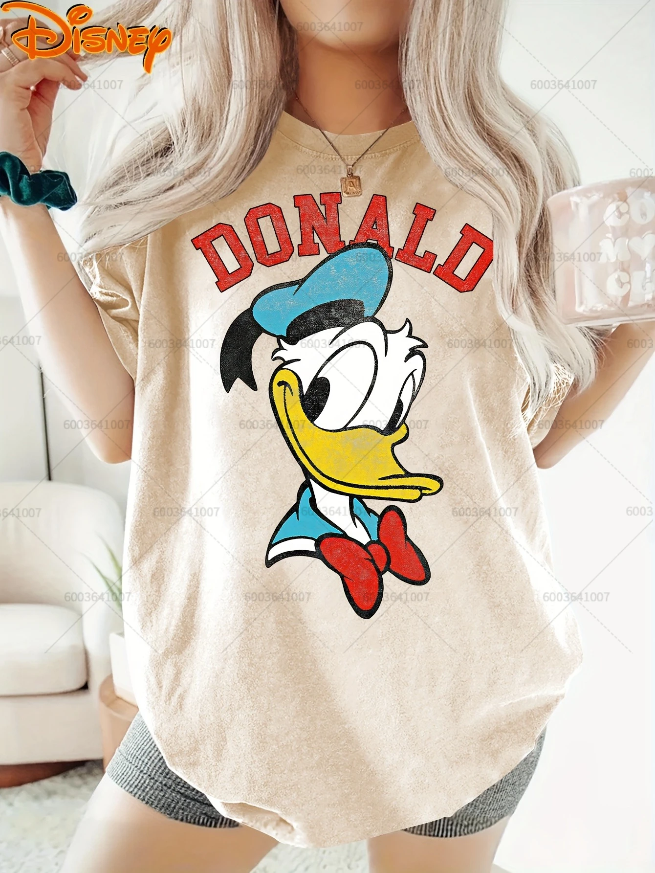 

Пара Disney Donald Duck, женская и мужская хлопковая футболка с круглым вырезом, футболки унисекс, женская одежда, уличная одежда, топы большого размера с коротким рукавом
