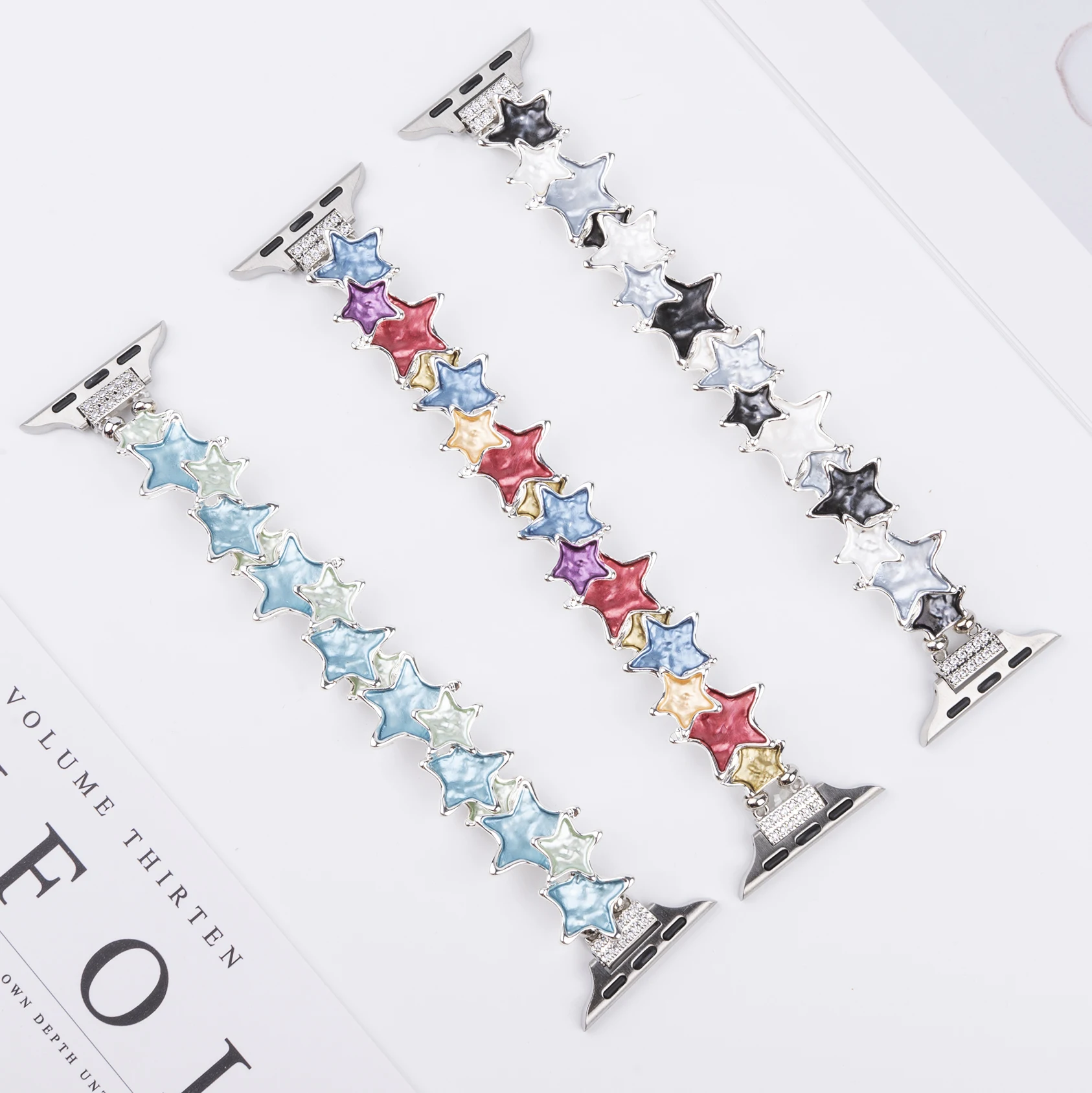 Colorful Five-pointed Star for Apple Watch Ultra 49mm 987 45mm strap Bead String Elegant for iwatch Series 38mm 6-1SE strap