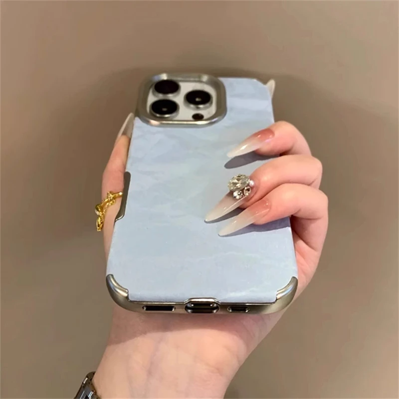 Winter Snow Mountain Velvet Pattern Silicone Case For iPhone 16 15 14 Plus 13 12 11 Pro Max Plating Shockproof Bumper Soft Cover