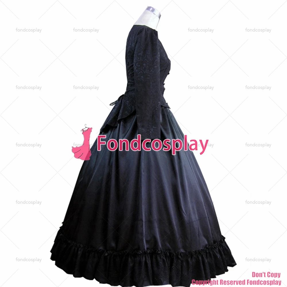 fondcosplay Gothic Lolita Punk Medieval Gown Black Ball Long Evening black satin Jacket skirt CD/TV[CK1387]