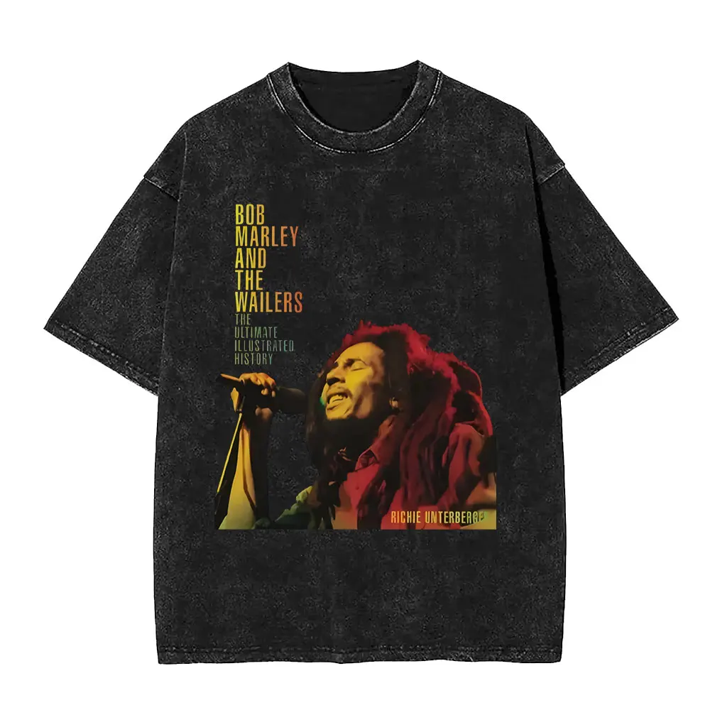 بوب مارلي وان لوف جرافيك تي شيرت موسيقى الريغي الرجال النساء الملابس خمر غسلها تي شيرت القطن عادية كم قصير تي شيرت #2