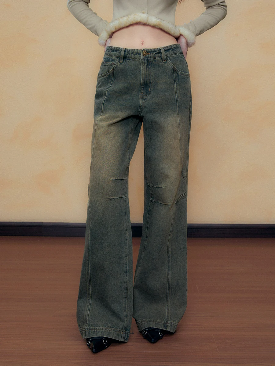 

DKZ Blue Vintage Women's Jeans Loose Wide Leg Pants Autumn Winter New Sle Waed Denim Trousers for Young Ladies