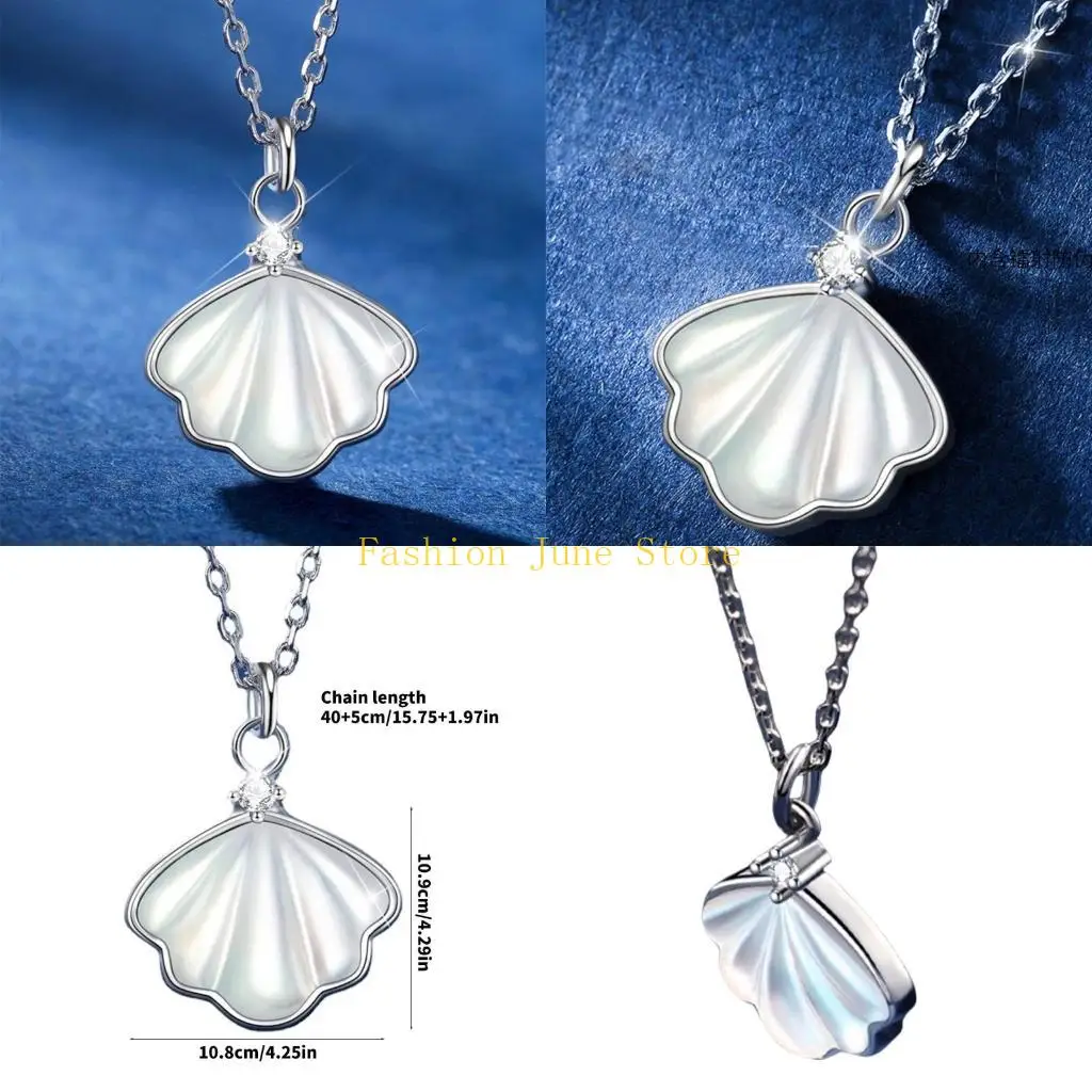 N5KA Silver Shell Charm Necklace with 