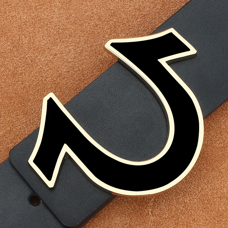 

High quality designer fashion Horseshoe buckle 3.8cm wide men belts smooth genuine leather Black waist strap cow hide