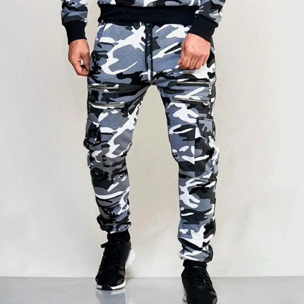 

Men Camouflage Pants Multi-pocket Slim Fit Pants Camouflage Print Men's Cargo Pants with Drawstring Waist Multi for Wear