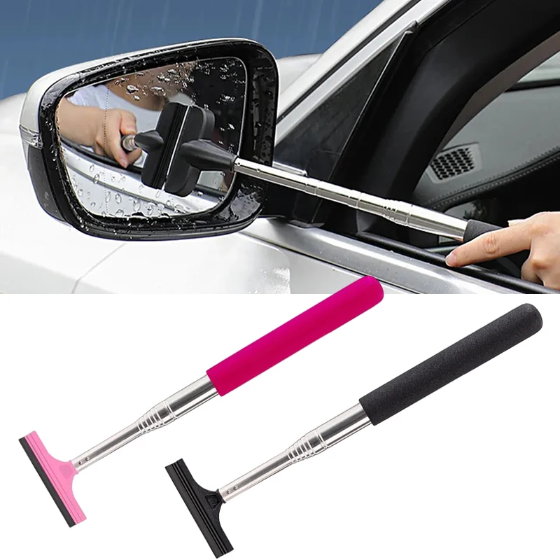 

Car Rearview Mirror Wiper Telescopic Handle Car Rear View Mirrow Wiper Stainless Car Glass Cleaning Tool Brush Auto Accessories
