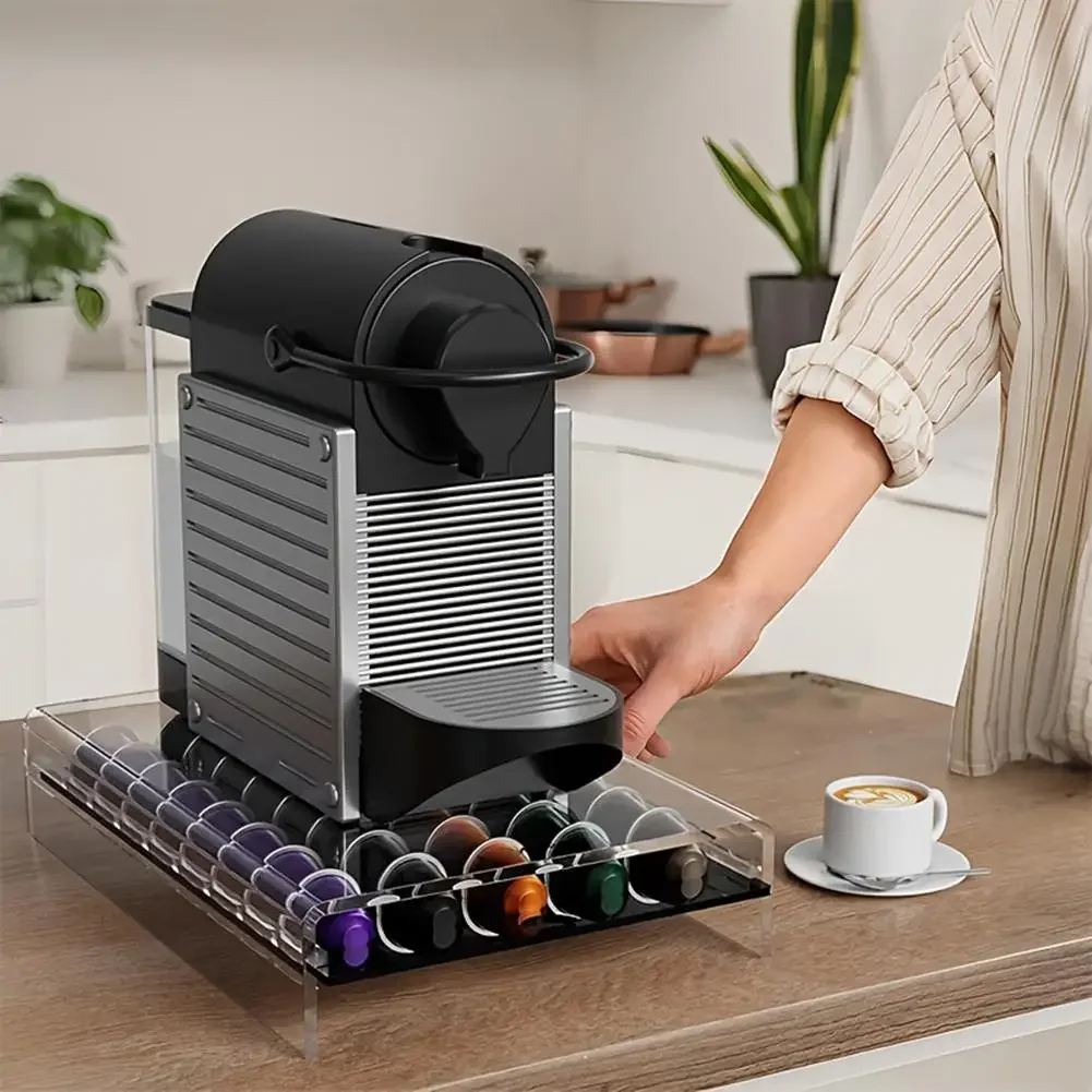 Coffee Pod Storage Organizer Made of Acrylic with 40 Slots - Clear Modern Design for Easy Capsule - 13 x 9.3 inch