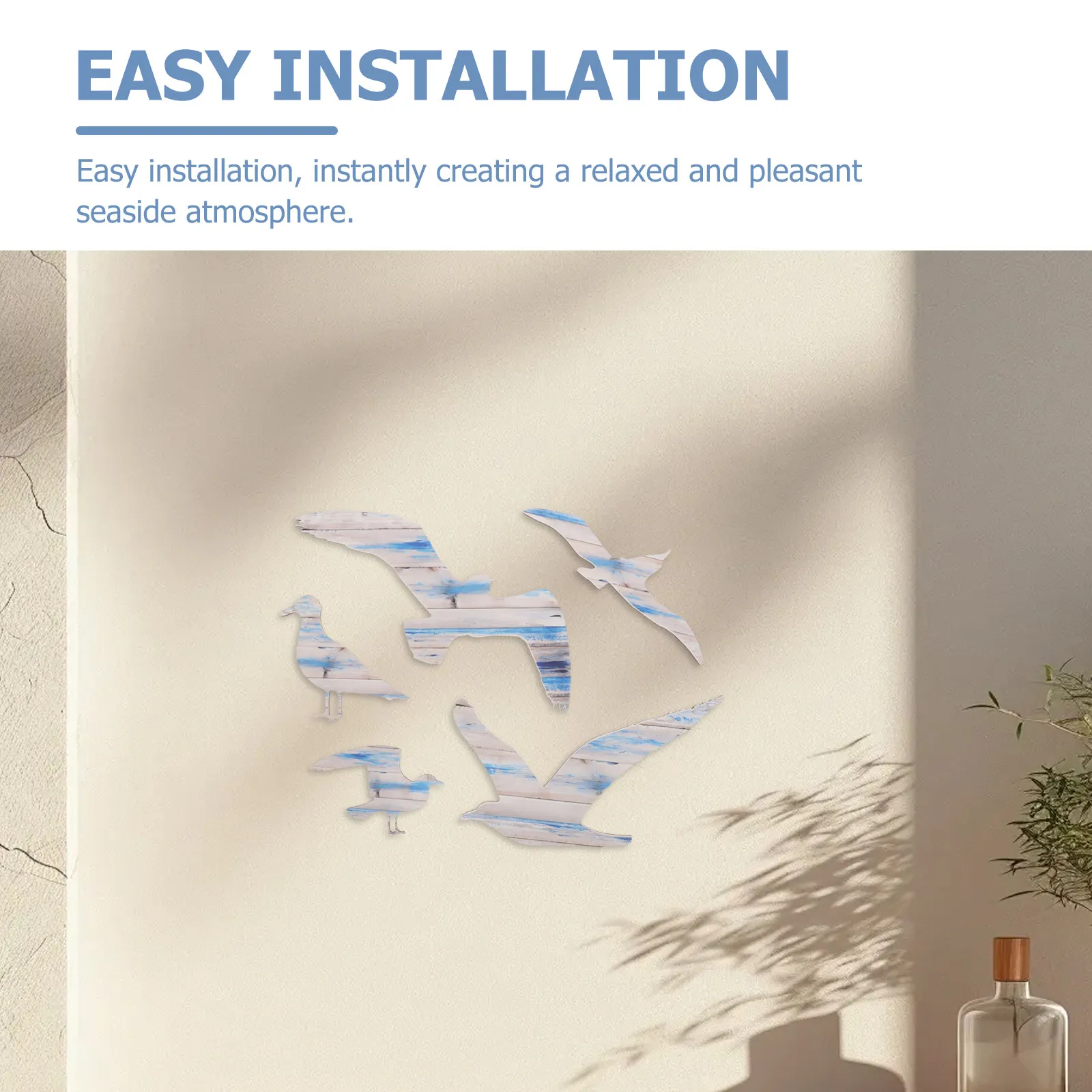 5Pcs Wooden Seagull Beach Wall Art Vibrant Coastal Nautical Decor Symbolizing Freedom Tranquility for Bedroom Dining Room