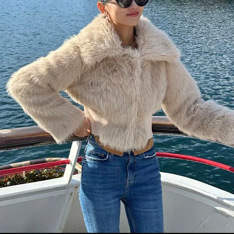 

Фестиваль, празднование, свидание, романтический стиль, изысканная универсальная куртка на молнии с лацканами, светлая двусторонняя куртка с эффектом искусственного меха