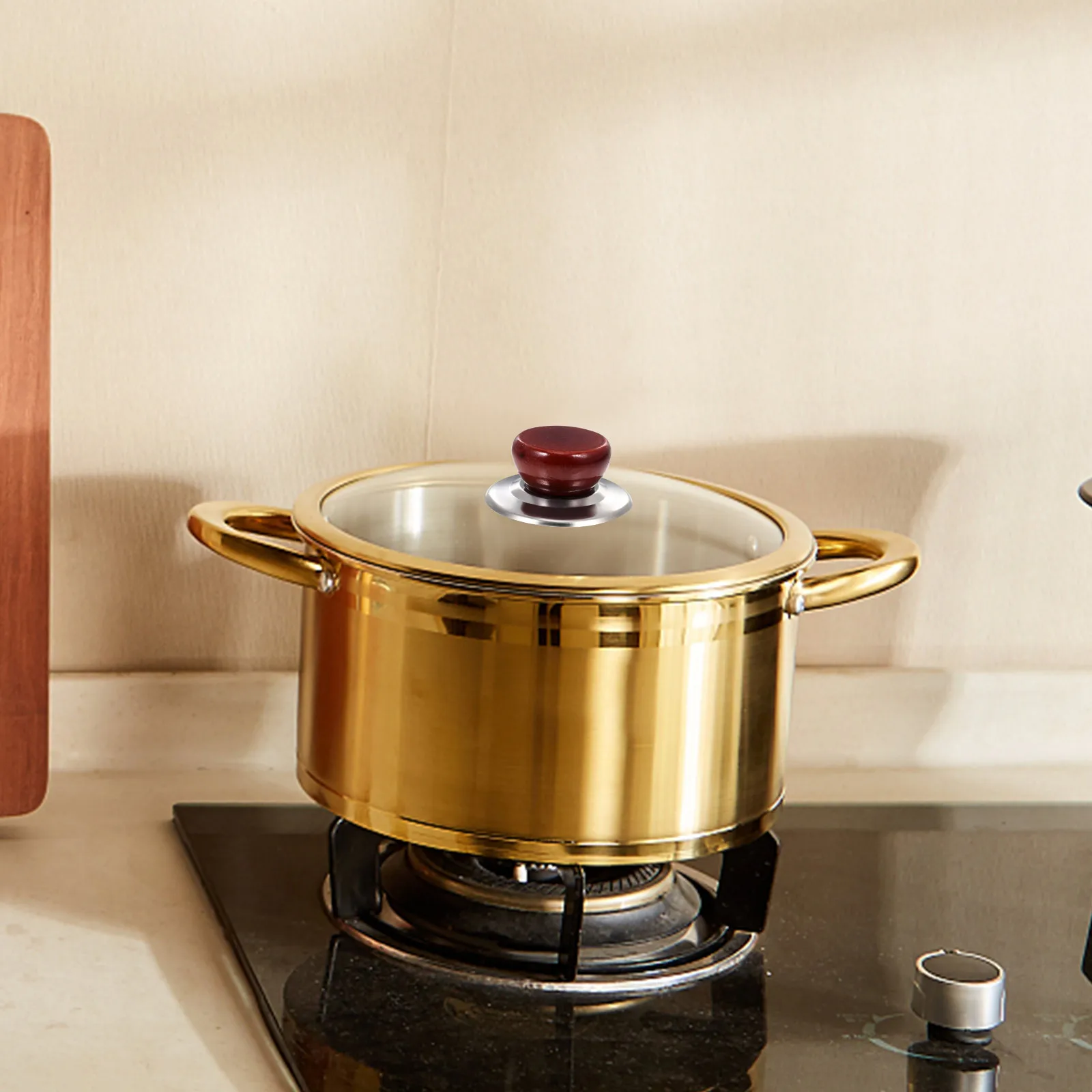 

10Sets Pot Lid Knob Replacement Handle Heat Resistant Wood Stainless Steel Universal Fit for Pots and Kettles Kitchen Cookware