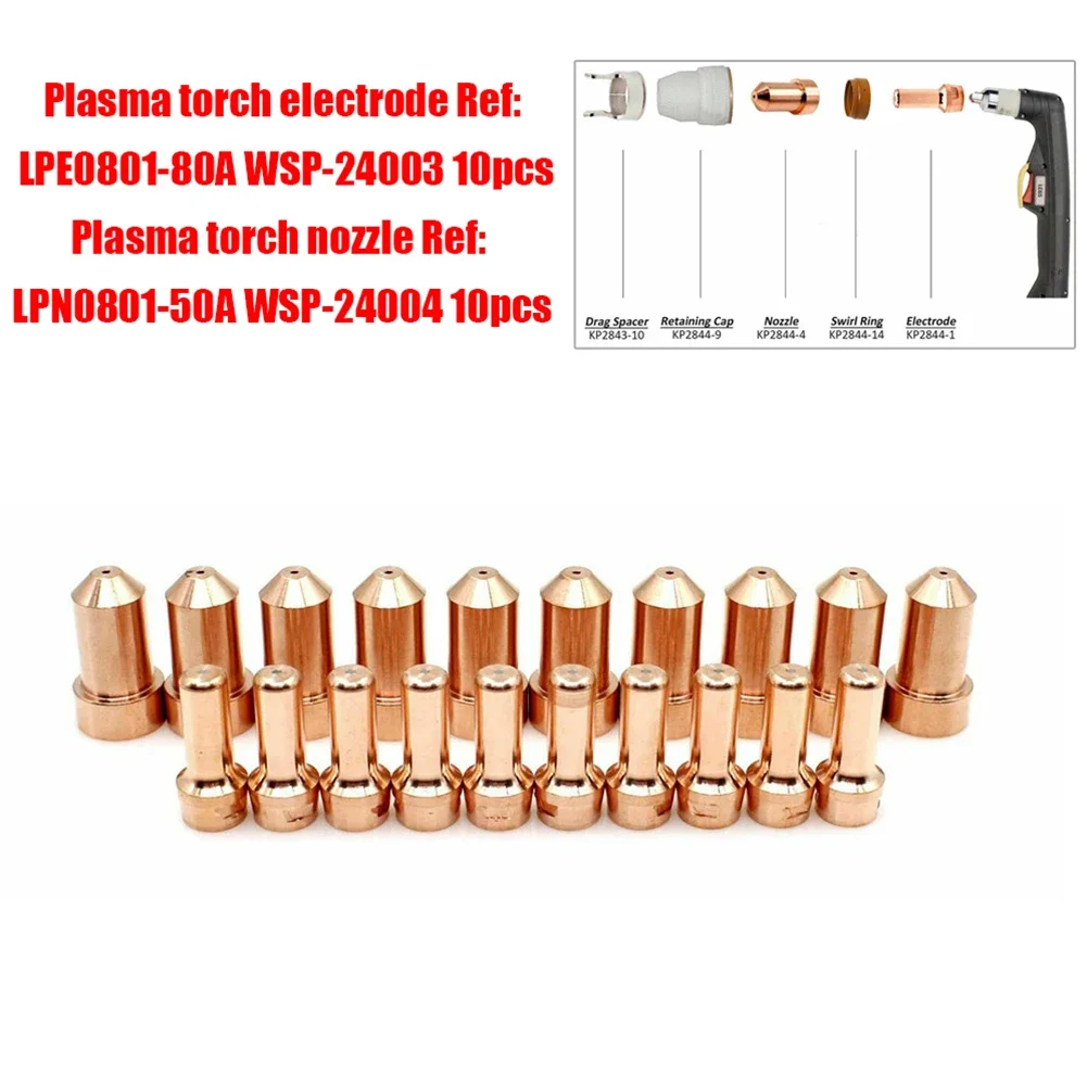 Plasma Electrode For Tomahawk 1000 LC65 Plasma Electrodes and Tips Perfect Replacement Parts 20pcs KP2844 1 and KP2844 3