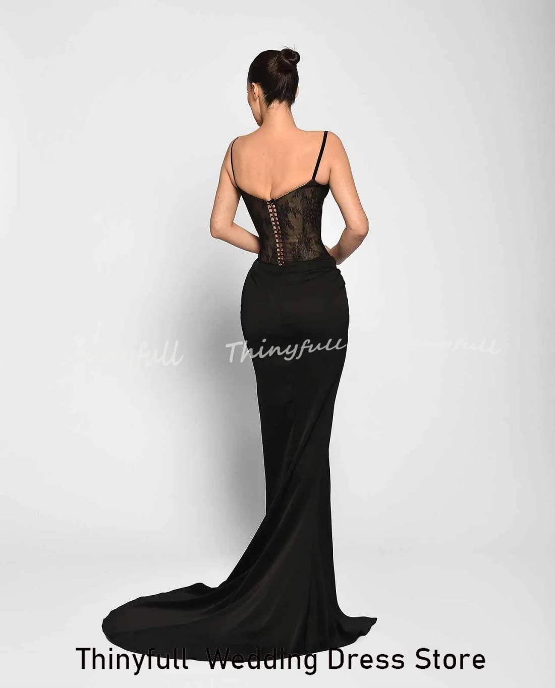 Thinyfull 머메이드 새틴/레이스 프롬 드레스 스위트하트 슬리브리스 이브닝 가운 스플릿 두바이 포멀 드레스 맞춤형