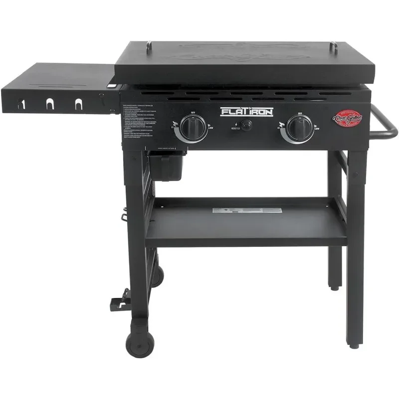 

FREE SHIPPING.Flat Iron 2-Burner Propane Gas Flat-Top Griddle with Steel Griddle Top, Wind Guards and Removable LidNEW