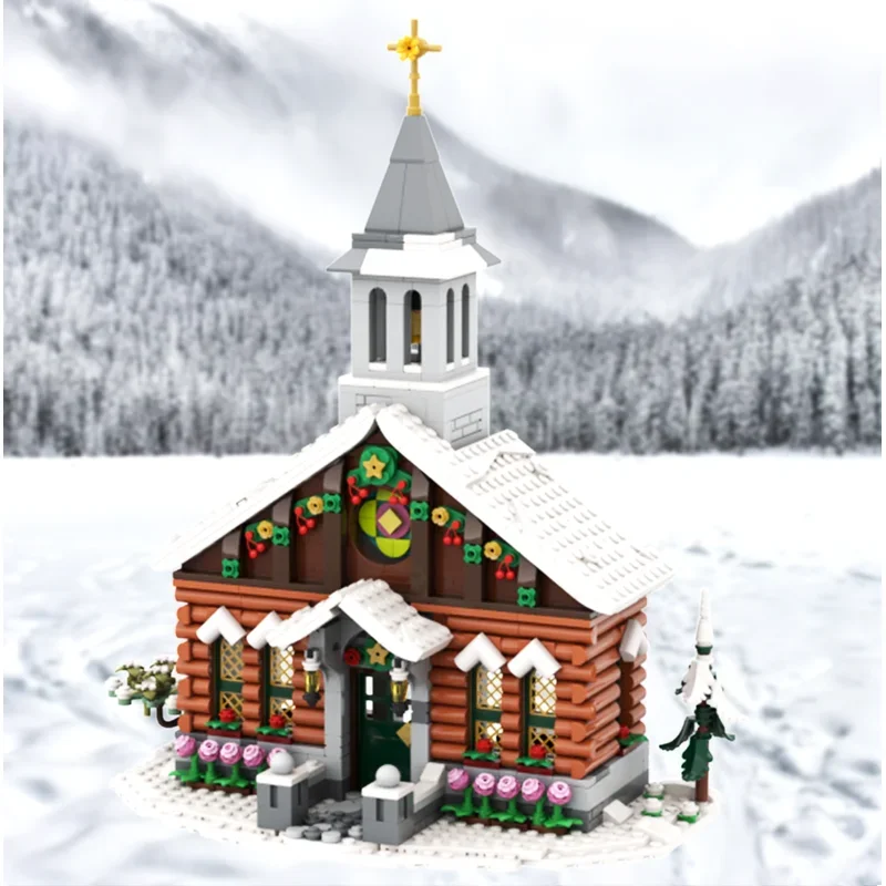 

New MOC building model winter village series alpine cabin church modular children's educational building blocks toy gift