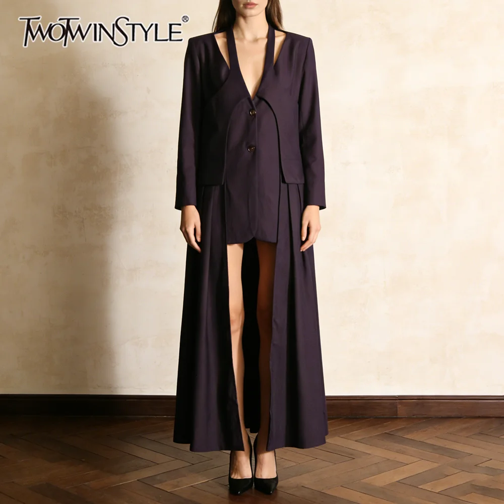 

Женская куртка TWOTWINSTYLE фиолетового цвета с плиссировкой и вставками, с длинными рукавами, свободного кроя, элегантная, асимметричная, осенняя, новая модная коллекция