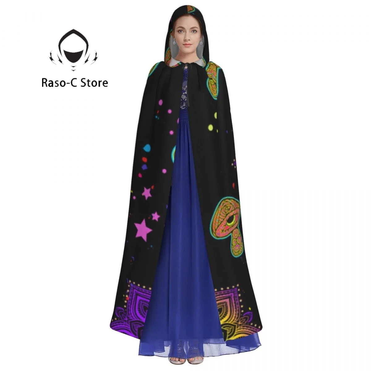 Long Cape Cloak Fox Mandala Head Psychedelic Hooded Cloak Coat Autumn Hoodies