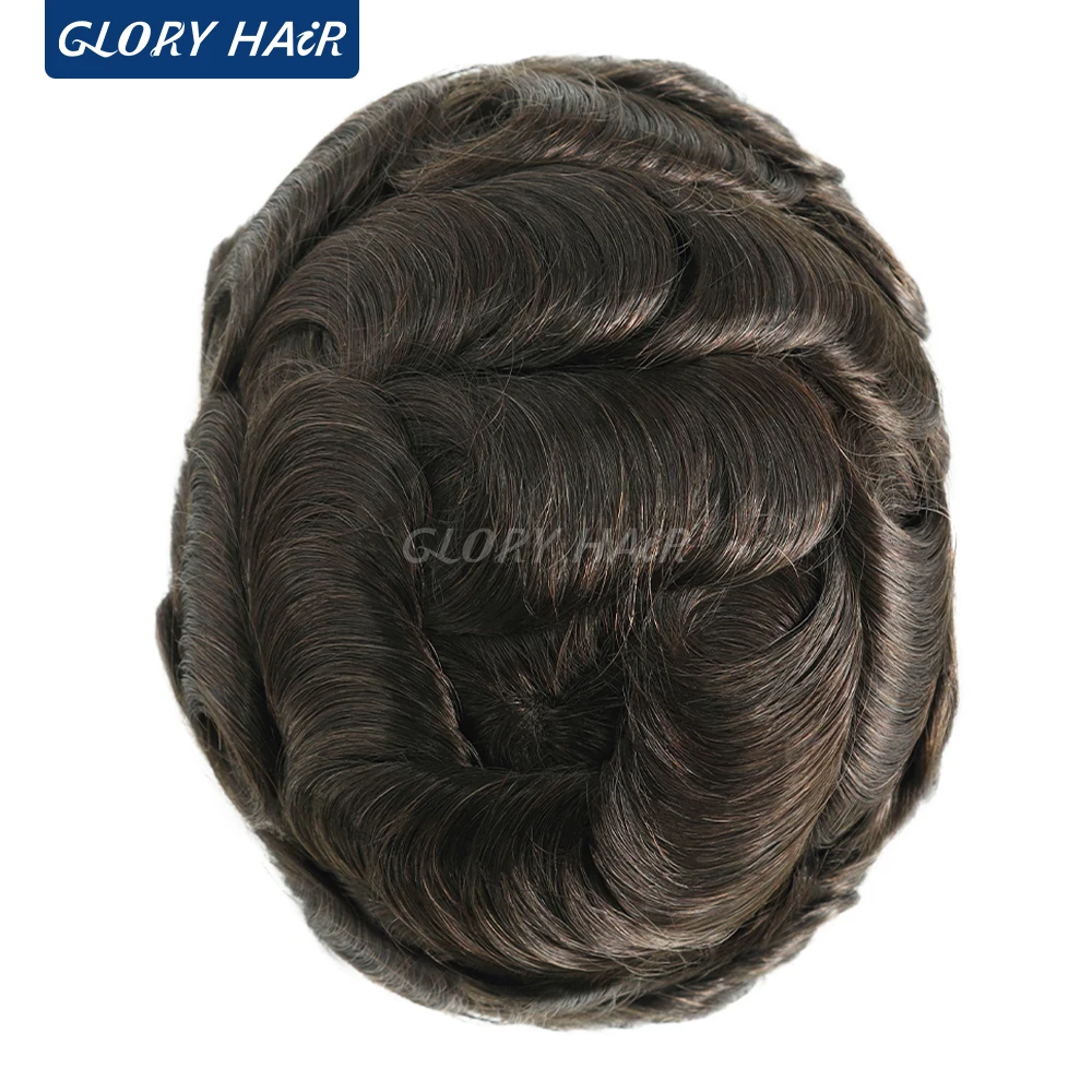 Gloryhair-أحادي الدانتيل الرجال الشعرية الاصطناعية بولي PU الدانتيل الرجال الشعر المستعار نظام الشعر البشري الهندي رجل الباروكات شحن مجاني