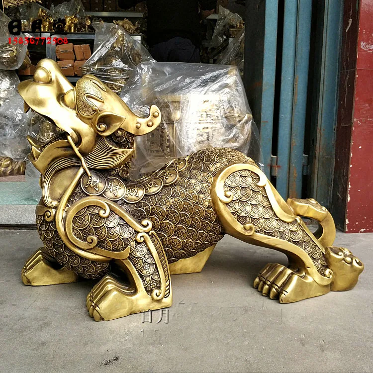 38CM large # HOME House Shop hall lobby thriving business money efficacious mascot talisman Mythical dragon PI XIU brass statue