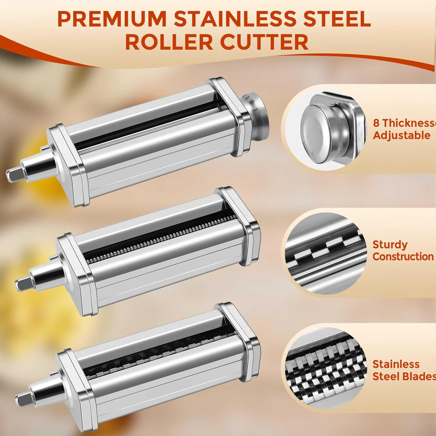 1/3pcs Stainless Steel Pasta Maker Attachment for All Kitchenaid Stand Mixers,Pasta Roller, Spaghetti Cutter, Fettuccine Cutter