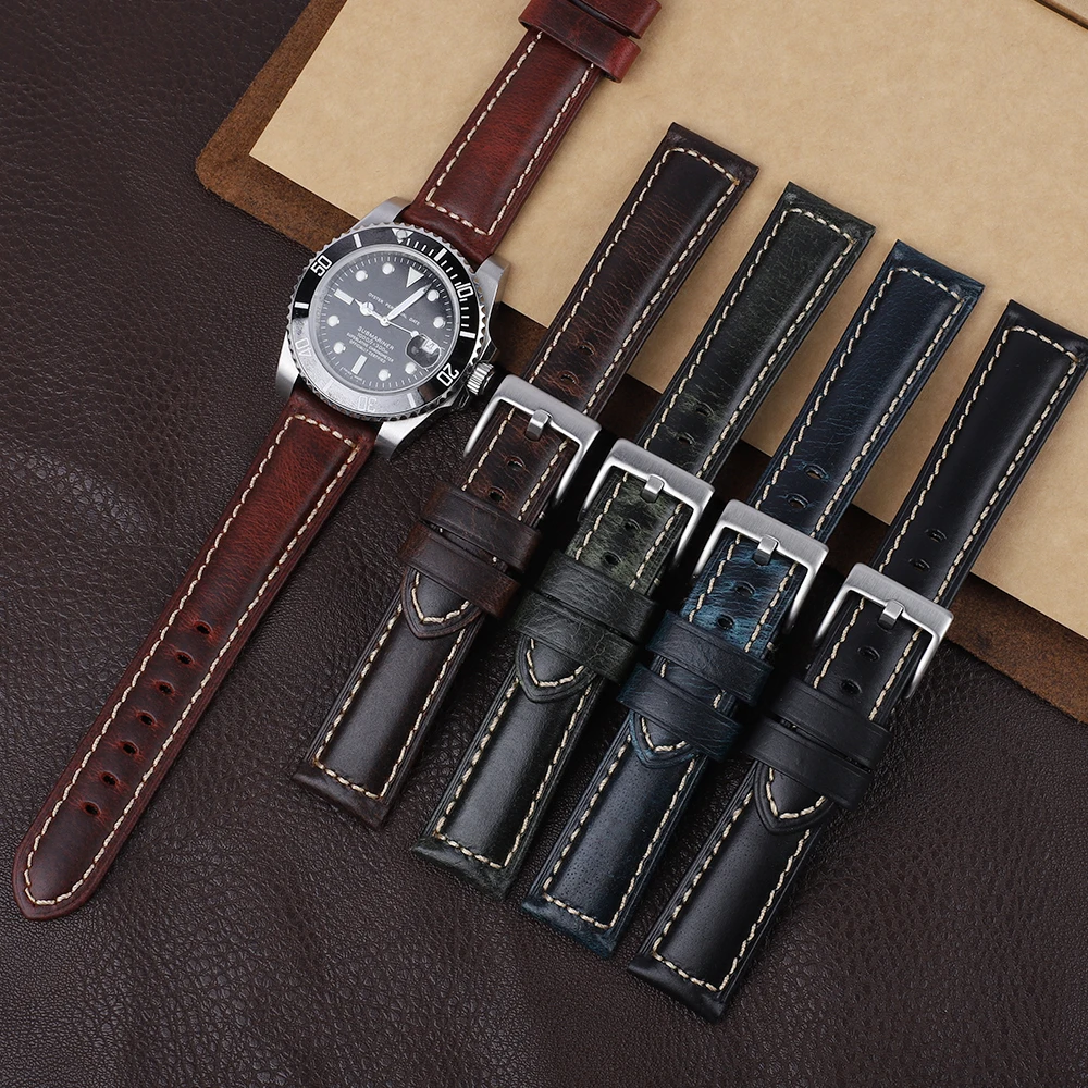 

Vintage Gradient Color Watchband 18mm 21mm 20mm 22mm 24mm Black Green Wine Red Coffe Blue Watch Strap for Pam Watch Accessories