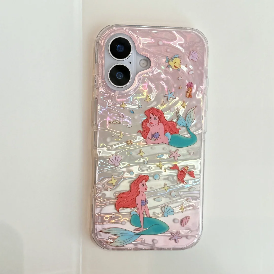 

Seabed Ocean Laser pink The Little Mermaid Princess Phone Case For iPhone 13 14 15 16 Pro Max Plus Y2K Girl Gift Cover﻿﻿﻿