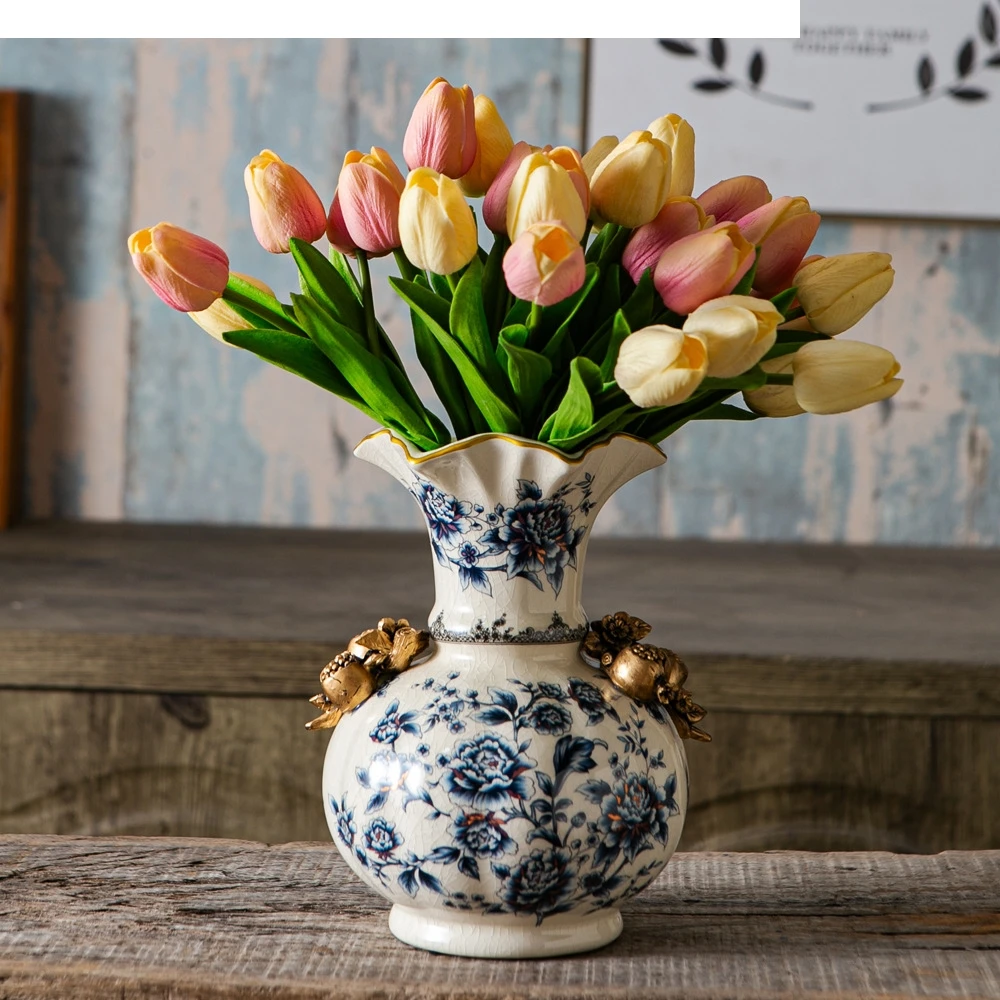 Chinese-style Retro Blue and White Porcelain Ceramic Vase Flower Vase Porcelain Handicrafts Earthenware Pot Home Decoration