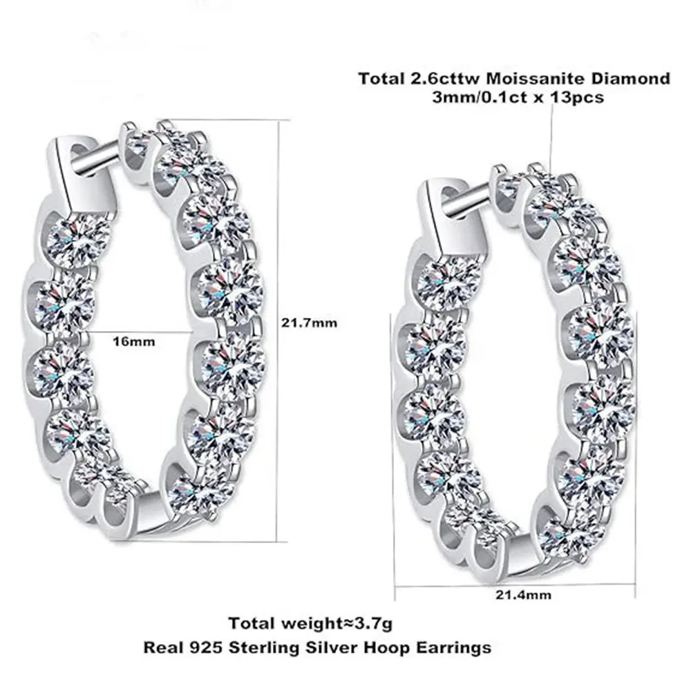 ساطع 2 مللي متر جميع الأقراط مويسانيتي GRA شهادة اجتاز اختبار الماس S925 الفضة النساء المجوهرات هدية