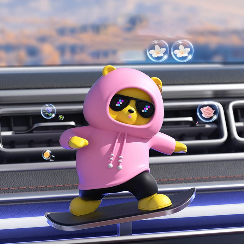 

Car Automatic Sliding Skateboard Bear Alloy, Cute Cartoon Scooter Center Console Ornaments, Creative Car Decoration Accessories