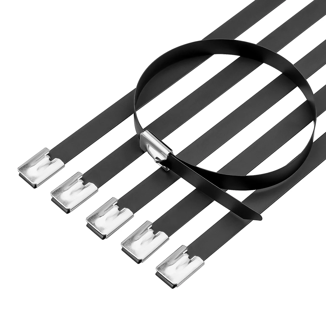 4.6mm Cable Ties Stainless Steel Metal Black Cable Ties Coated Locking Metal Zip-Exhaust Multifunctional Locking