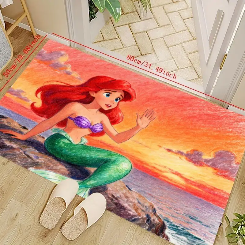 

1 шт. напольный коврик принцессы Диснея Ариэль Русалочка, 50x80 см (19,68x31,49 дюйма), коврик для двери с изображением фантазии океана и заката, ультра мягкий