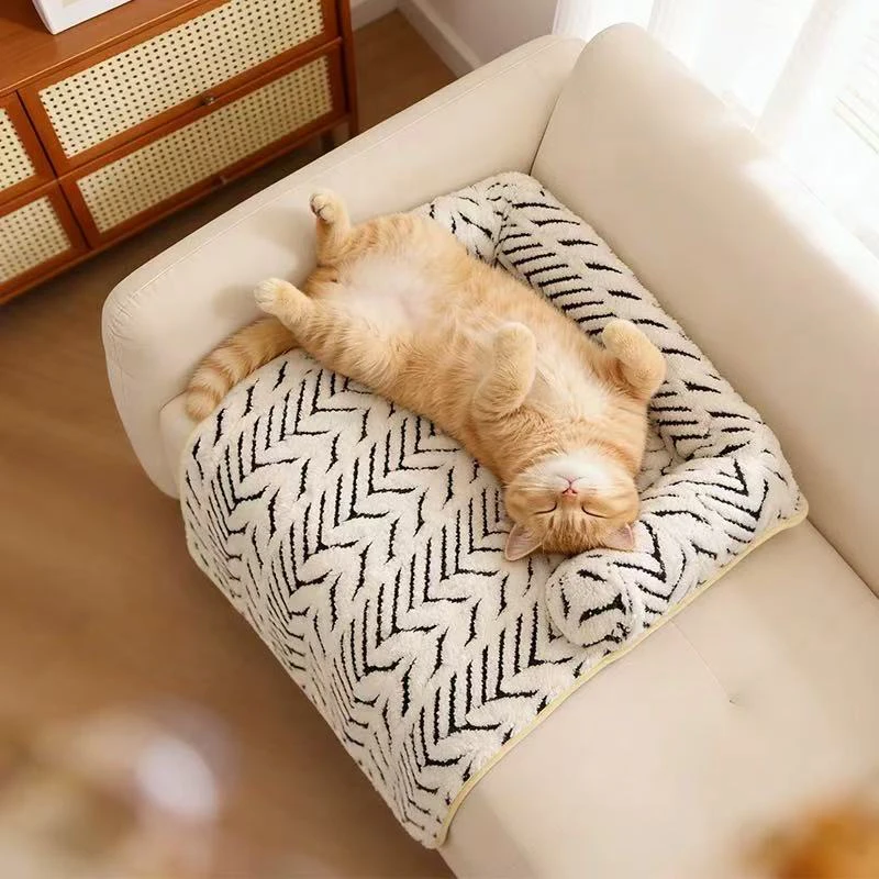 Haustier-Sofabett-Matte mit Seitenpolstern, Hunde- und Katzenbett, weiches, flauschiges, rutschfestes Couchschutzkissen für kleine und mittelgroße Hunde und Katzen – Detail 10