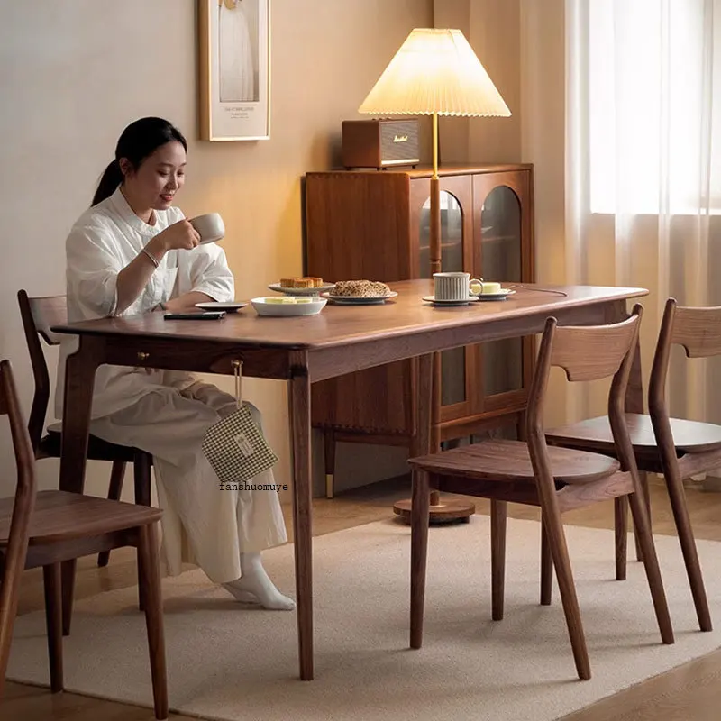 Household Nordic Japanese log cherry wood small apartment rectangular dining table