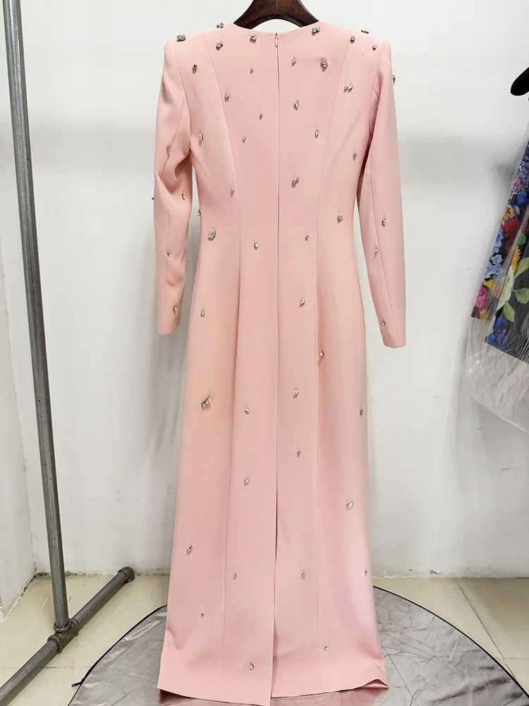 Mode hoge hals bodycon maxi-jurken met lange mouwen voor dames luxe 2025, zomer nieuwe diamanten celebrity feestjurk dameskleding