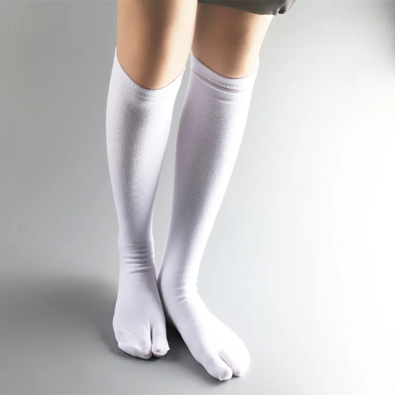 3 paires de chaussettes longues Tabi à deux orteils en coton solide noir blanc mollet chaussettes japonais Anime Kimono sabots bas pour femmes hommes sans talon